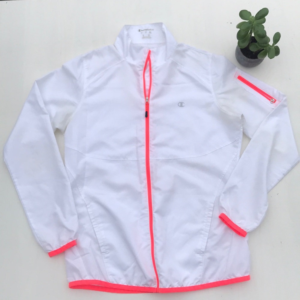 Champion running jacket white & pink reflective